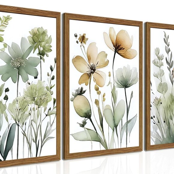 Charming 3-Piece Sage Green Botanical Art Set - Perfect Gift for Nature Lovers